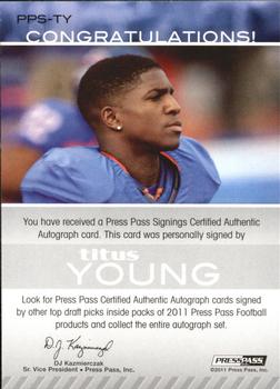 2011 Press Pass - Autographs Bronze #PPS-TY Titus Young Back
