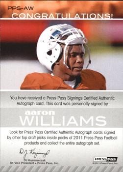 2011 Press Pass - Autographs Gold #PPS-AW Aaron Williams Back