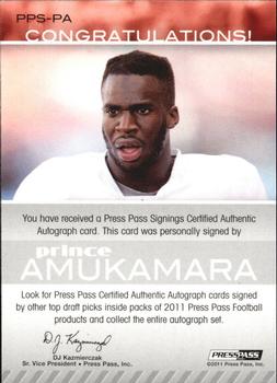2011 Press Pass - Autographs Gold #PPS-PA Prince Amukamara Back