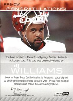 2011 Press Pass - Autographs Silver #PPS-DW D.J. Williams Back