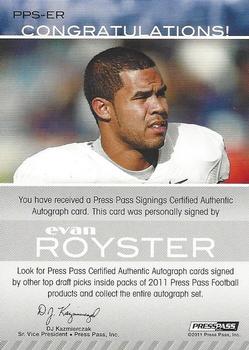 2011 Press Pass - Autographs Silver #PPS-ER Evan Royster Back