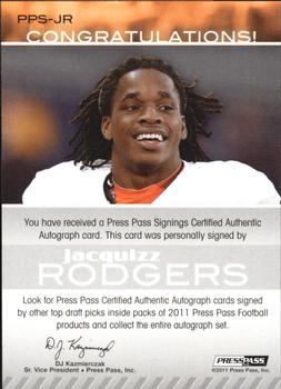 2011 Press Pass - Autographs Silver #PPS-JR Jacquizz Rodgers Back