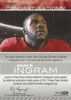 2011 Press Pass - Autographs Silver #PPS-MI Mark Ingram Back