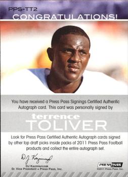 2011 Press Pass - Autographs Silver #PPS-TT2 Terrence Toliver Back