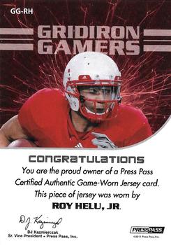 2011 Press Pass - Gridiron Gamers Jerseys Gold #GG-RH Roy Helu Jr. Back