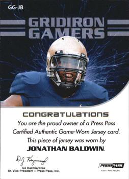2011 Press Pass - Gridiron Gamers Jerseys Silver #GG-JB Jonathan Baldwin Back