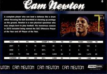 2011 Press Pass - Reflectors Blue #6 Cam Newton Back