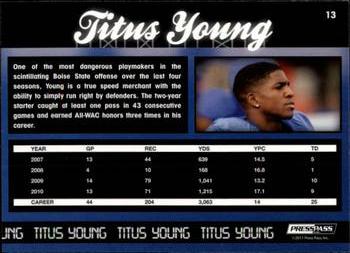 2011 Press Pass - Reflectors Blue #13 Titus Young Back