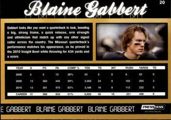 2011 Press Pass - Reflectors Blue #20 Blaine Gabbert Back