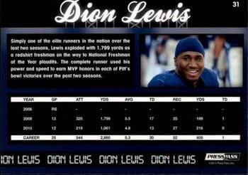 2011 Press Pass - Reflectors Blue #31 Dion Lewis Back
