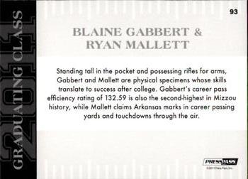 2011 Press Pass - Reflectors Blue #93 Blaine Gabbert / Ryan Mallett Back