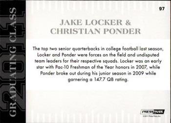 2011 Press Pass - Reflectors Blue #97 Jake Locker / Christian Ponder Back