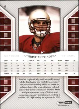 2011 Press Pass Legends - Bronze #6 Christian Ponder Back