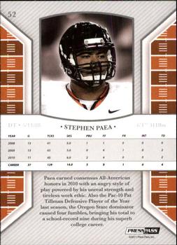 2011 Press Pass Legends - Bronze #52 Stephen Paea Back