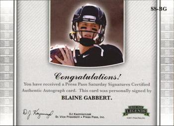 2011 Press Pass Legends - Saturday Signatures #SS-BG Blaine Gabbert Back