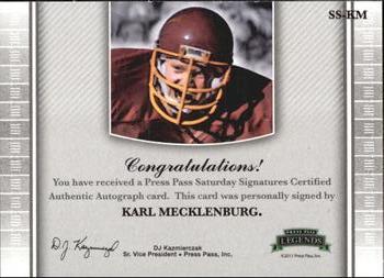 2011 Press Pass Legends - Saturday Signatures #SS-KM Karl Mecklenburg Back