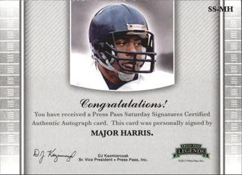 2011 Press Pass Legends - Saturday Signatures #SS-MH Major Harris Back