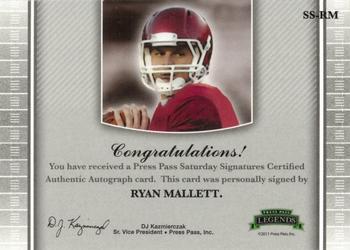 2011 Press Pass Legends - Saturday Signatures #SS-RM Ryan Mallett Back