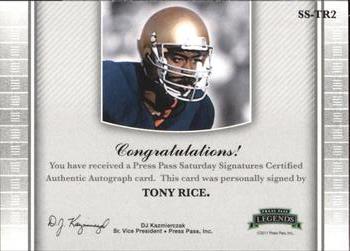 2011 Press Pass Legends - Saturday Signatures #SS-TR Tony Rice Back