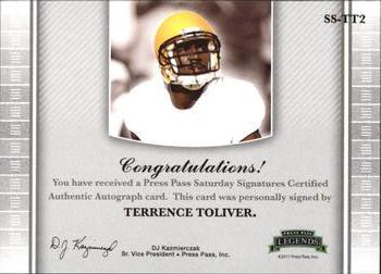 2011 Press Pass Legends - Saturday Signatures #SS-TT2 Terrence Toliver Back