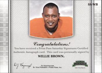 2011 Press Pass Legends - Saturday Signatures #SS-WB Willie Brown Back