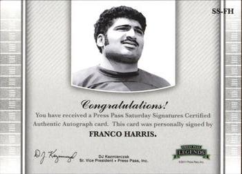 2011 Press Pass Legends - Saturday Signatures Emerald #SS-FH Franco Harris Back
