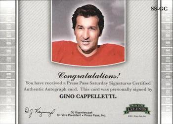 2011 Press Pass Legends - Saturday Signatures Emerald #SS-GC Gino Cappelletti Back