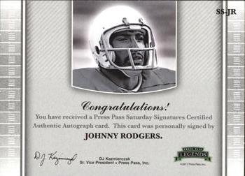 2011 Press Pass Legends - Saturday Signatures Emerald #SS-JR Johnny Rodgers Back