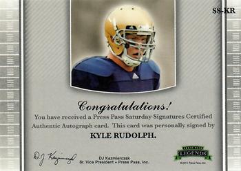 2011 Press Pass Legends - Saturday Signatures Emerald #SS-KR Kyle Rudolph Back