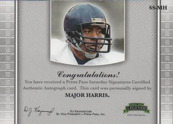 2011 Press Pass Legends - Saturday Signatures Emerald #SS-MH Major Harris Back