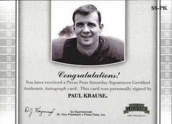 2011 Press Pass Legends - Saturday Signatures Emerald #SS-PK Paul Krause Back