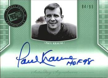 2011 Press Pass Legends - Saturday Signatures Emerald #SS-PK Paul Krause Front