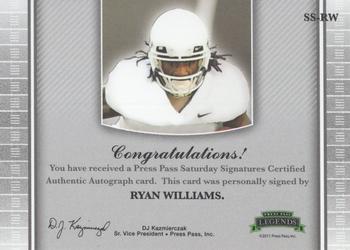 2011 Press Pass Legends - Saturday Signatures Emerald #SS-RW Ryan Williams Back