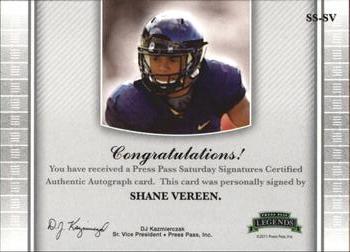 2011 Press Pass Legends - Saturday Signatures Emerald #SS-SV Shane Vereen Back