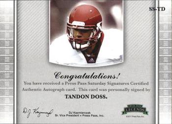2011 Press Pass Legends - Saturday Signatures Emerald #SS-TD Tandon Doss Back