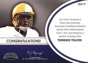 2011 Press Pass Legends - Saturday Swatches Silver #SSW-TT Terrence Toliver Back