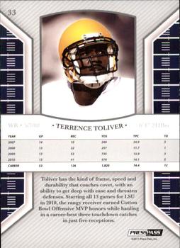 2011 Press Pass Legends - Silver Holofoil #33 Terrence Toliver Back