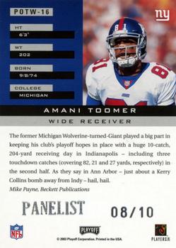 2002 Playoff Honors - Player of the Week Panelist #POTW-16 Amani Toomer Back
