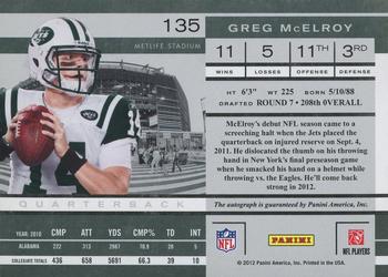2011 Playoff Contenders #135 Greg McElroy Back