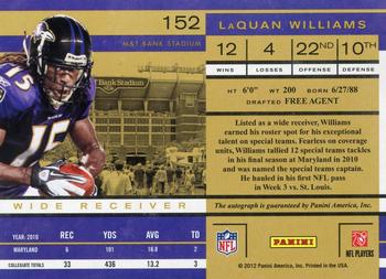 2011 Playoff Contenders #152 LaQuan Williams Back