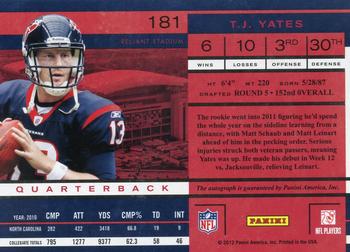 2011 Playoff Contenders #181 T.J. Yates Back