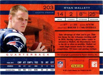 2011 Playoff Contenders #203 Ryan Mallett Back