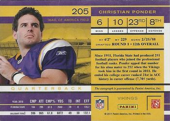 2011 Playoff Contenders #205 Christian Ponder Back