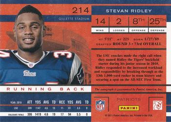 2011 Playoff Contenders #214 Stevan Ridley Back