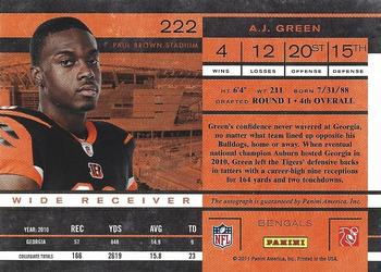 2011 Playoff Contenders #222 A.J. Green Back