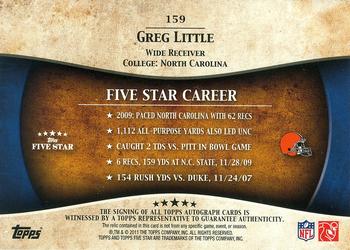2011 Topps Five Star #159 Greg Little Back