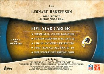 2011 Topps Five Star #182 Leonard Hankerson Back