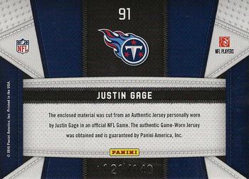 2010 Panini Certified - Fabric of the Game #91 Justin Gage Back