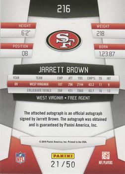 2010 Panini Certified - Mirror Blue Signatures #216 Jarrett Brown  Back