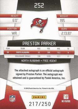 2010 Panini Certified - Mirror Red Signatures #252 Preston Parker Back